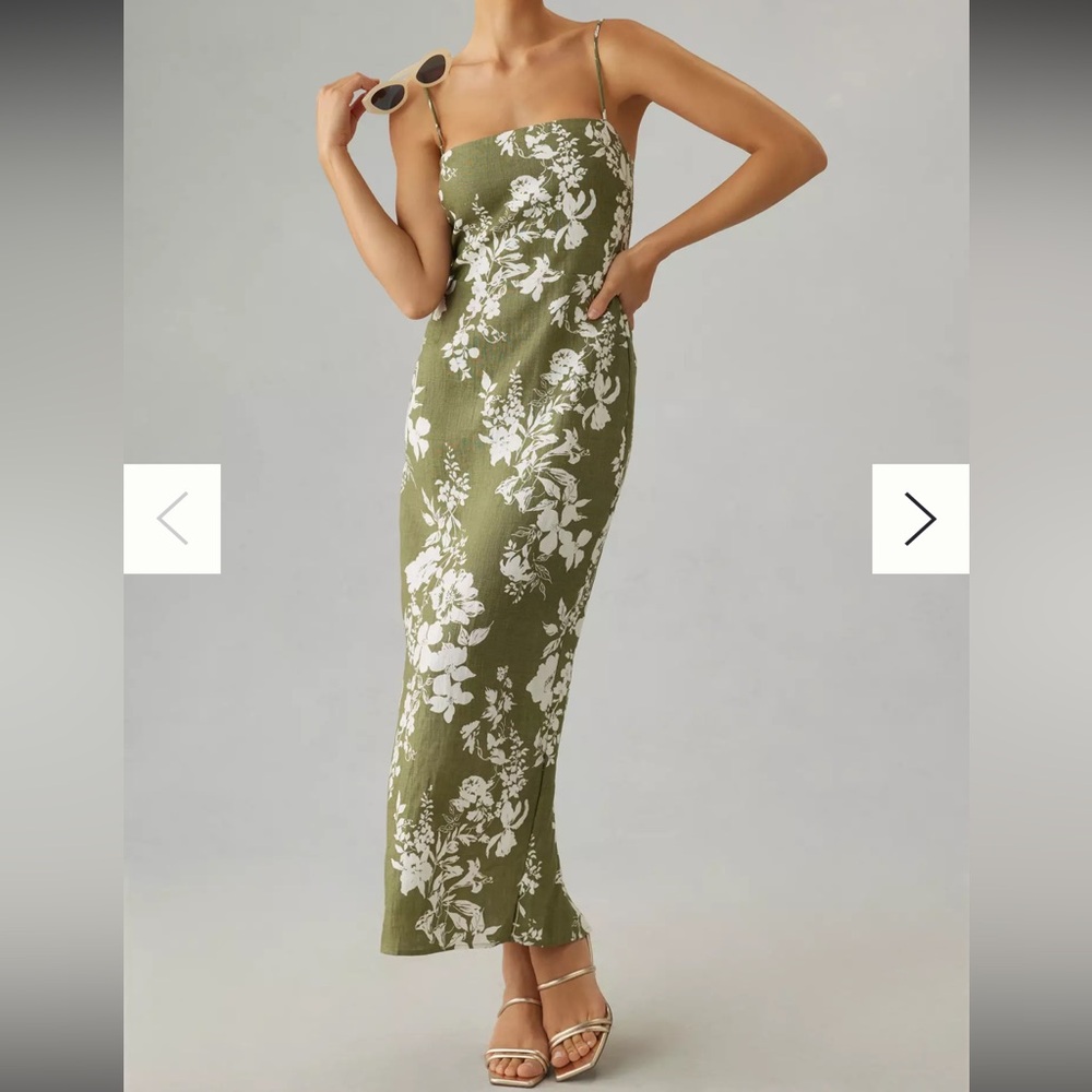 Reformation Olive Green & White Floral Midi Dress